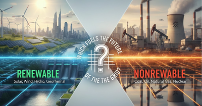 Future of the power grid, renewable energy, nonrenewable energy, solar, wind, coal, oil, sustainable power generation.