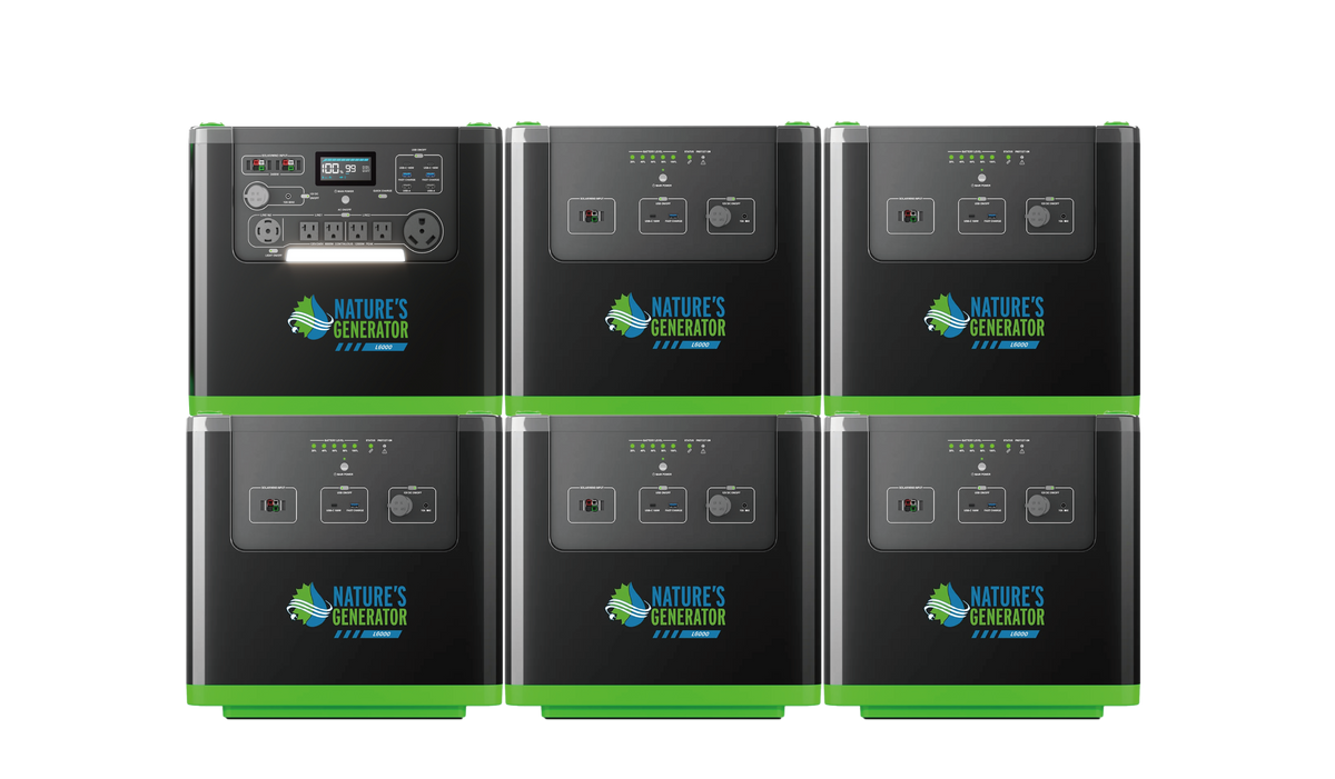 You will experience an increased 100% of the run time by adding one Nature's Generator Lithium 6000 Power Pod, 200% by adding two Nature's Generator Lithium 6000 Power Pods and 300% by adding three Nature's Generator Lithium 6000 Power Pods. You can connect up to 5 Nature's Generator Lithium 6000 Power Pods. 