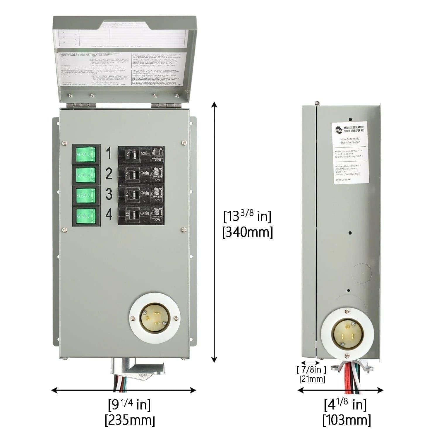 4-Circuit 120V Generator Transfer Switch Dimension