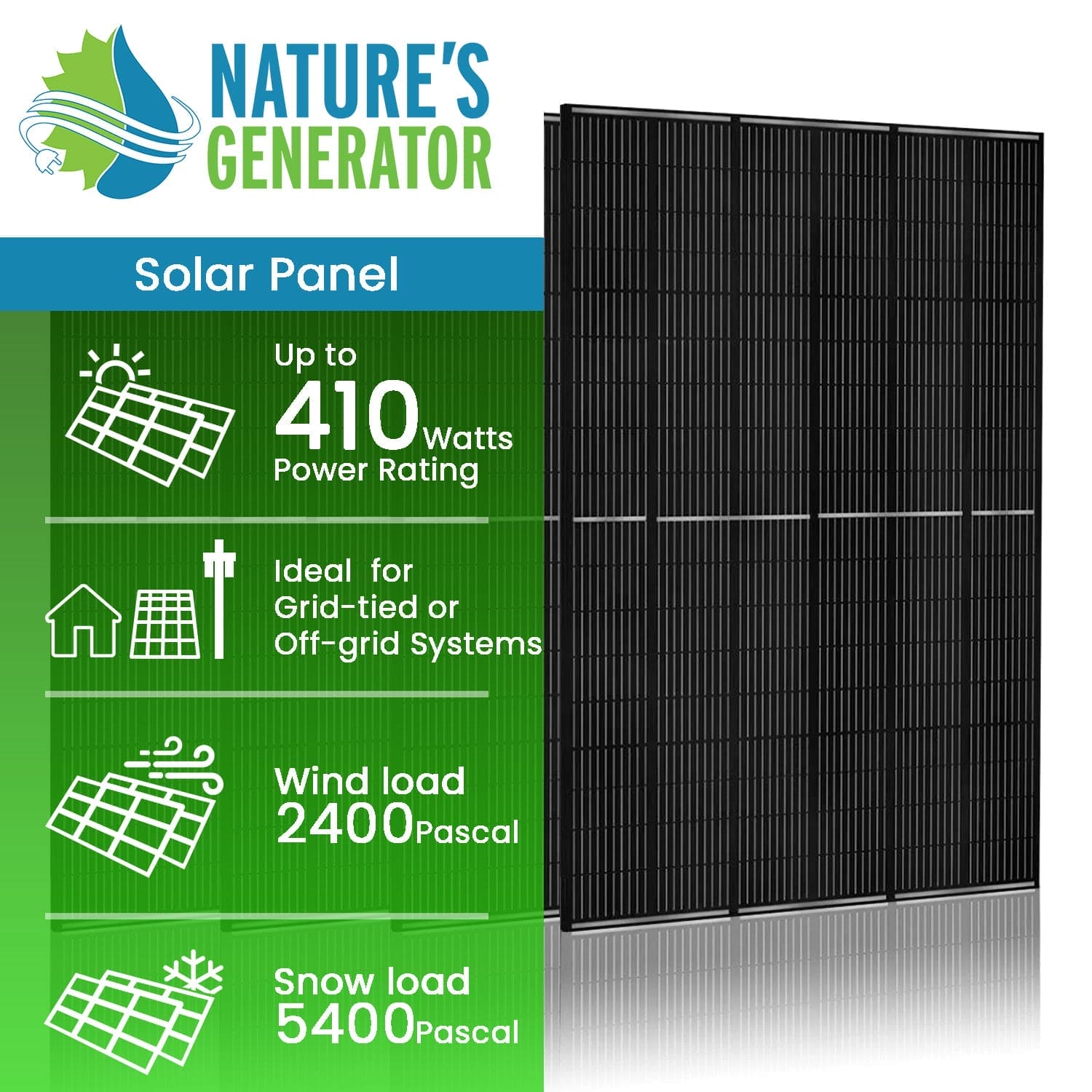 410 Watt Monocrystalline Solar Panel (4 Pack) - Nature's Generator