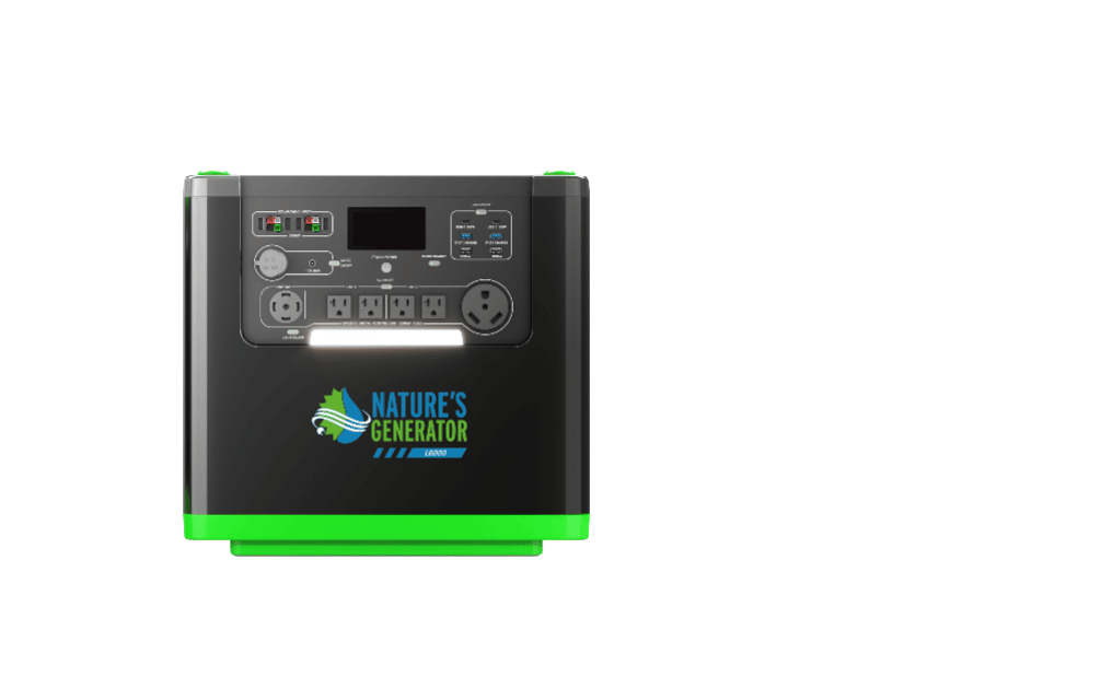 Press and hold the Main Power Button for 2 seconds to turn on your Nature's Generator Lithium 6000. The indicator on the left of the Main Power Button will light up and the LCD display will show the system information.