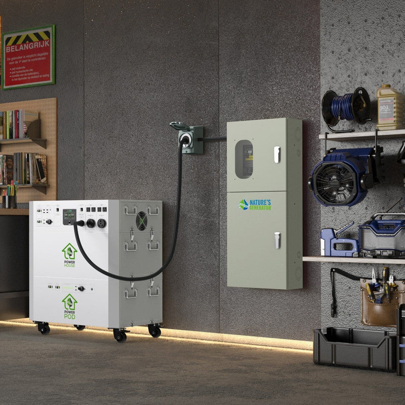 Nature's Generator 125A Automatic Transfer Switch - Scene - 7200W Solar & Wind Generator Connected to 50 Amp Power Inlet Box and Automatic Transfer Switch 7