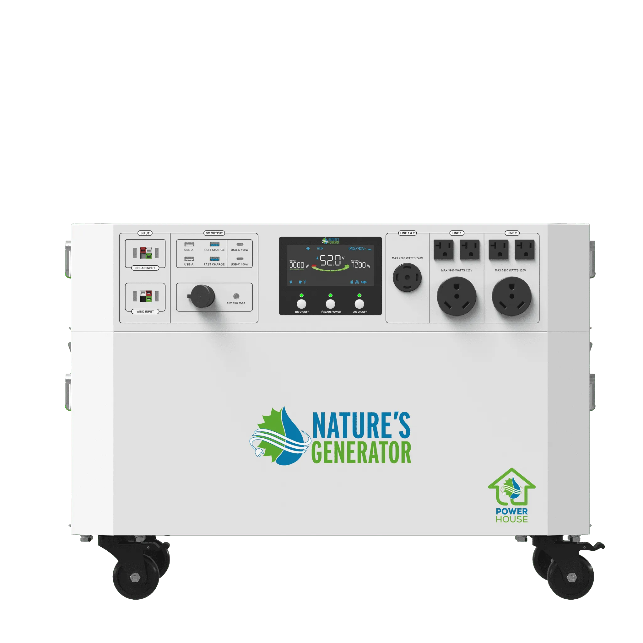 Product_White power generator with 'Nature's Generator' logo on a white background