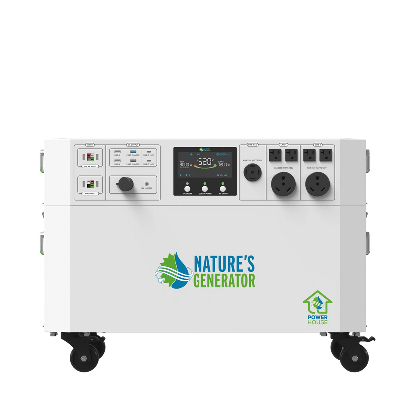 Powerhouse - Product_White power generator with 'Nature's Generator' logo on a white background 1