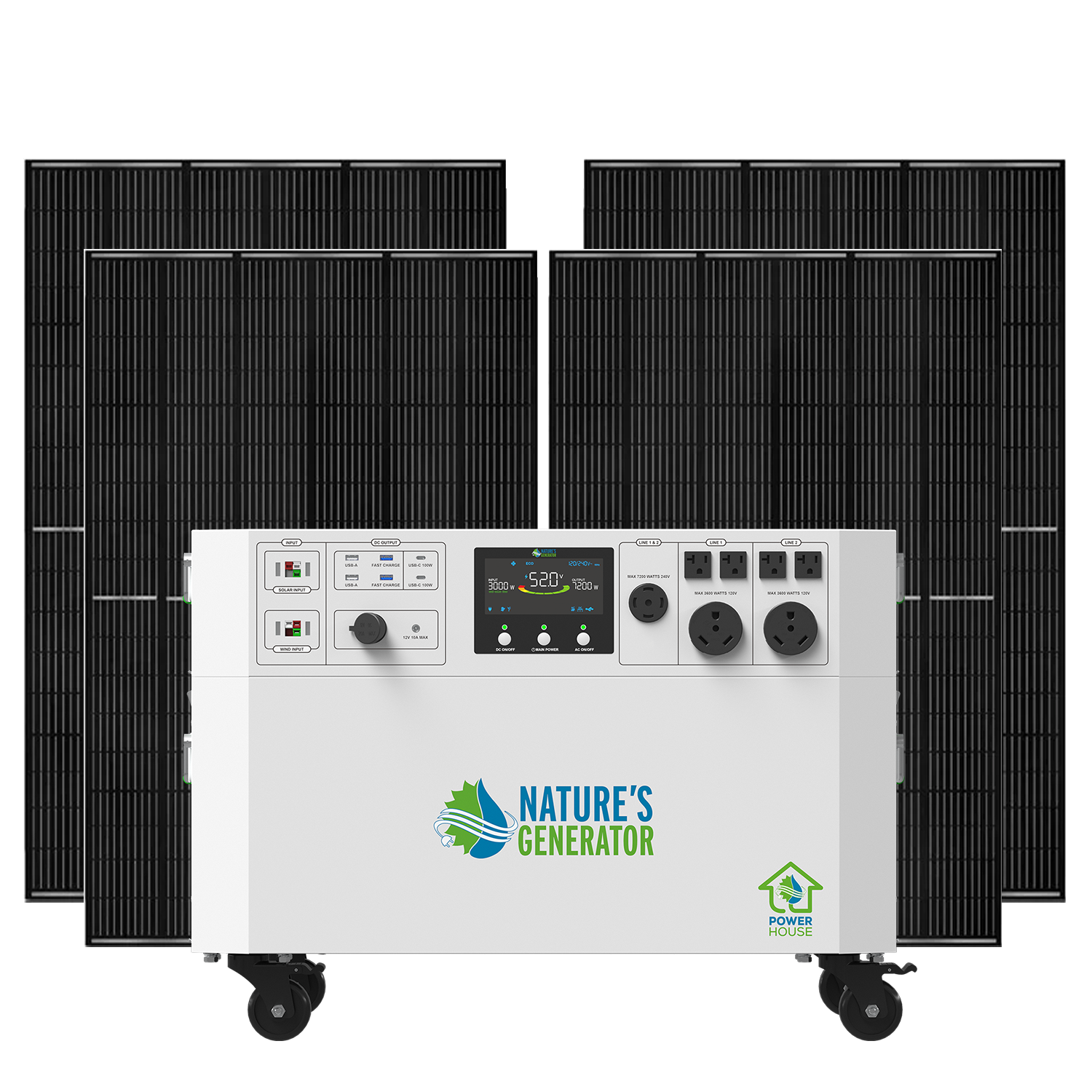 Product - Nature's Generator Powerhouse Solar Generator Front x4 410W Rigid Panel