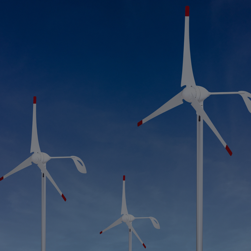 Nature's Generator 350W Wind Turbine - Scene - Three white wind turbines against a blue sky 10