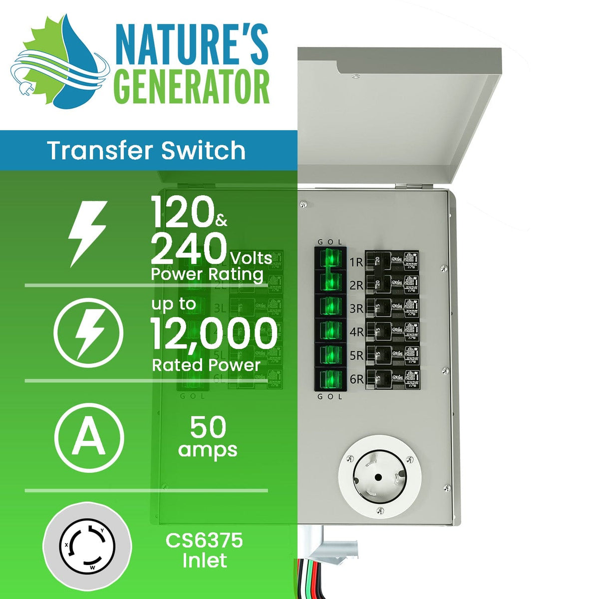 Natures Generator 12 Circuits 120V 50A Non Automatic Power Transfer Switch