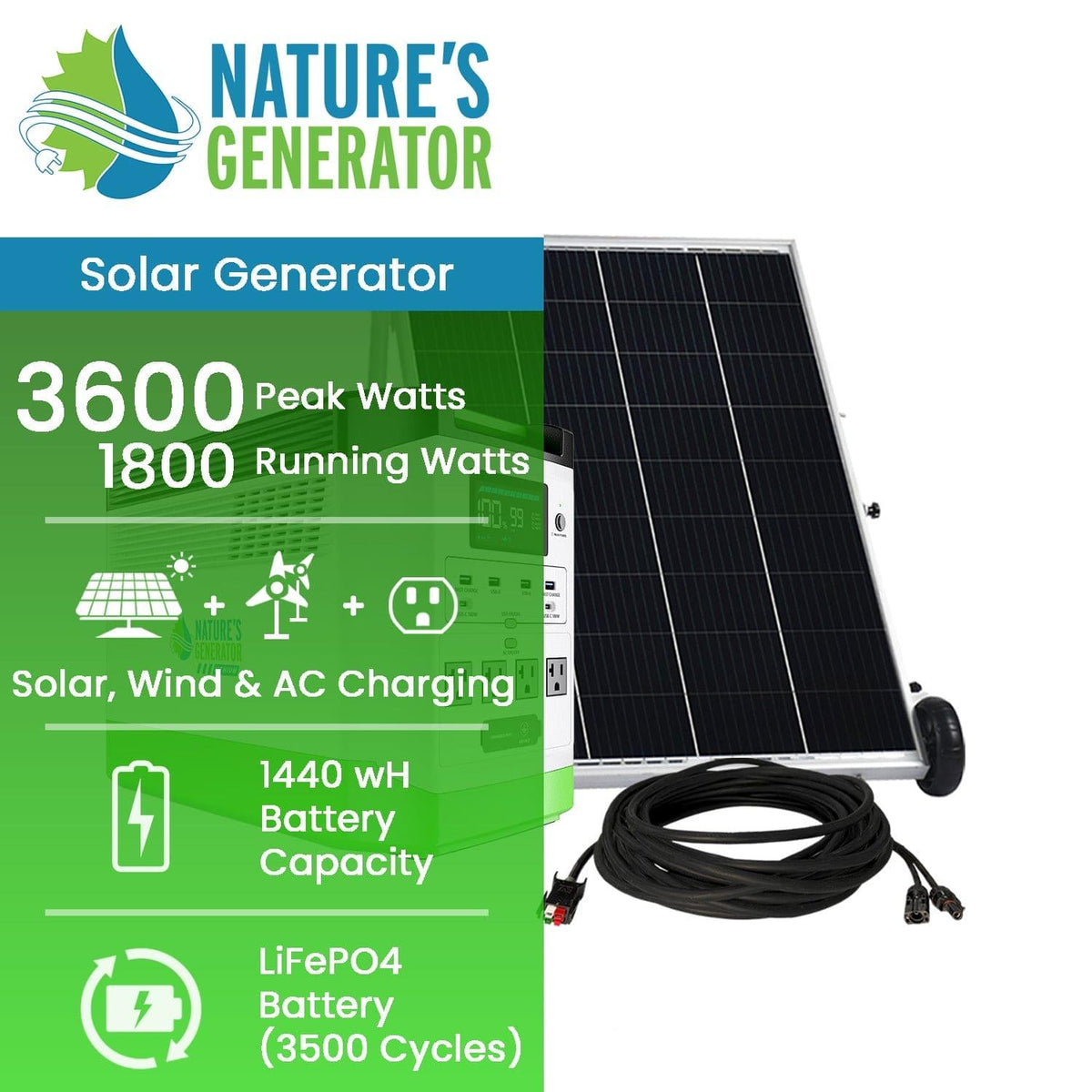 Solar generator - Nature's Generator Lithium 1800 Gold - Solar panel